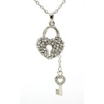 Necklace - Rhinestone Heart w/ Key Charms Necklace - Clear -  NE-JVSN8149CL